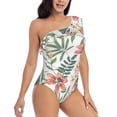thumbnail image 3 of Uemuo Lilies Flowers Print Women's One Piece Swimsuit Asymmetrical Neck Bathing Suit One Shoulder Side Cutout Ruffle Swimwear-X-Large, 3 of 6