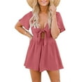 thumbnail image 5 of Casual V Neck Womens Summer Short Rompers Tie Front Wide Leg Jumpsuit, 5 of 5