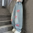 thumbnail image 6 of Auroural Girls Pants 10/12 Girls Jeans Size 12 Wide Leg Mid Size Children's Sports Sweatpants Children's Flower Curved Knife With Pockets Casual Pants Pants Pink 11-12 Years, 6 of 8