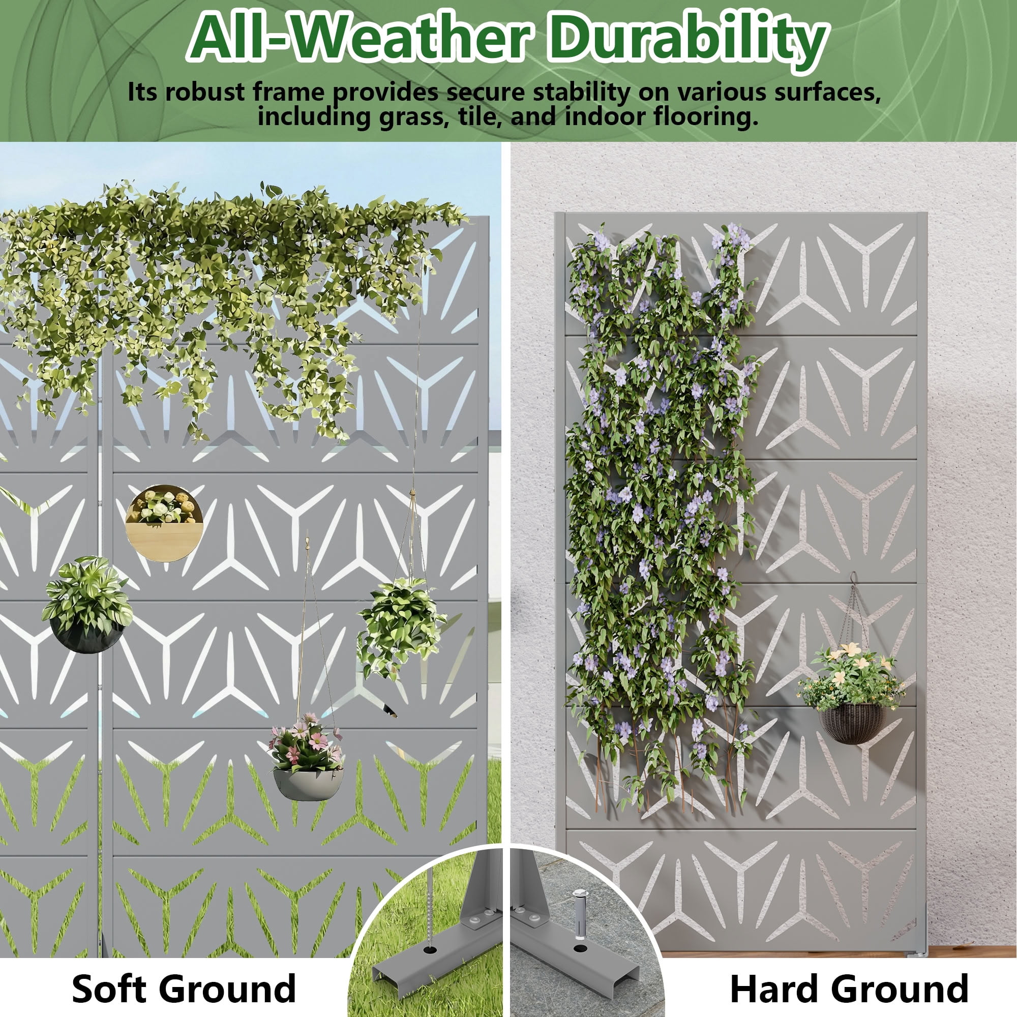 MAYEERTY 6 Panels Metal Outdoor Privacy Screen Panel Garden Divider Patio Backyard Decorative Privacy Fence 2Pcs, 72×35.4×15.7in