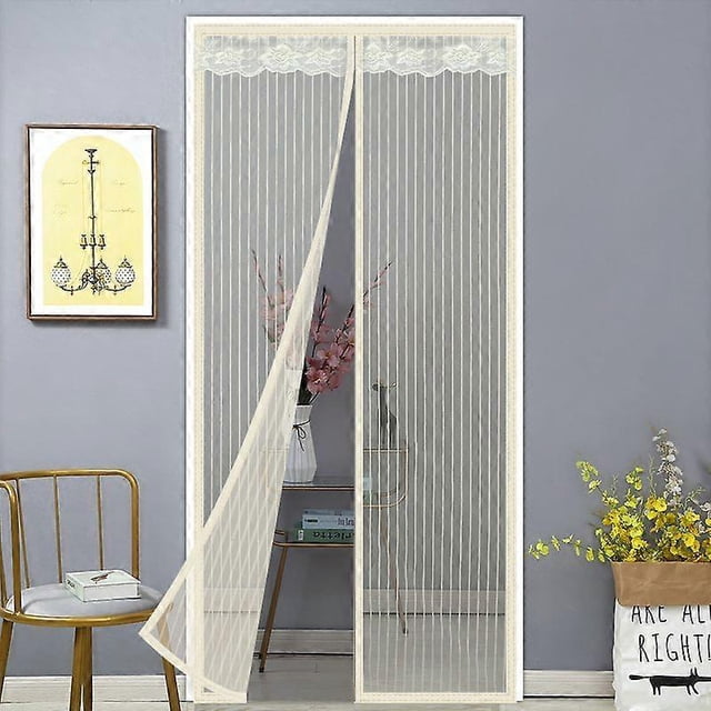 Striped magnetic soft screen door anti-mosquito screen door magnetic door curtain soft door curtain automatic closing door curtain 100x210cm white