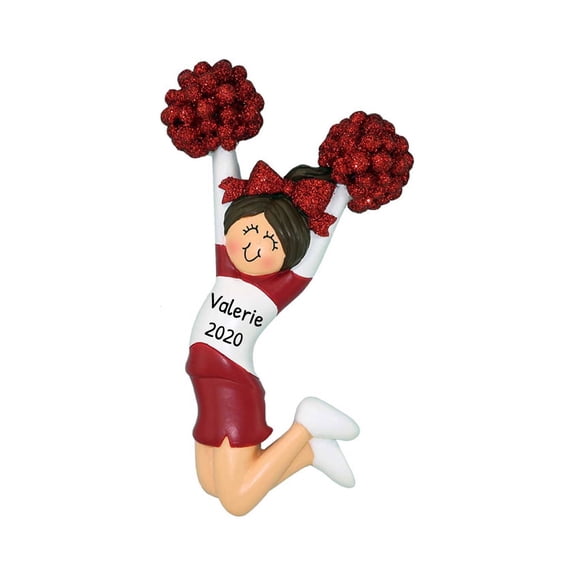 Ornaments by Elves Personalized Brunette Cheerleader Ornament in Red Cheerleading Decor .25 lbs