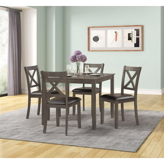 K-Living Julio Solid Wood 5PCS Dining Set in Grey Finish (Table with 4 Chairs)