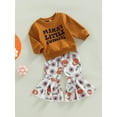 thumbnail image 3 of Seyurigaoka Toddler Baby Girls 2 Pieces Outfit Letter Print Round Neck Long Sleeve Sweatshirts Tops + Floral Print Flare Pants Fall Set, 3 of 8
