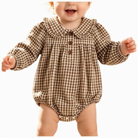 6-9 Months Newborn One-Piece Jumpsuit Girls Long Sleeved Baby Dress With A Ruffled And A Triangular Baggy Bottom Baby Set Khaki Newborn Gift