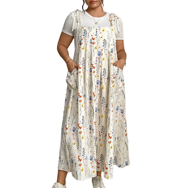 Vestido de Verano para Mujer, Talla Grande, Informal, Sin Mangas, con Tirantes Finos, para Playa Flores de Albaricoque XL