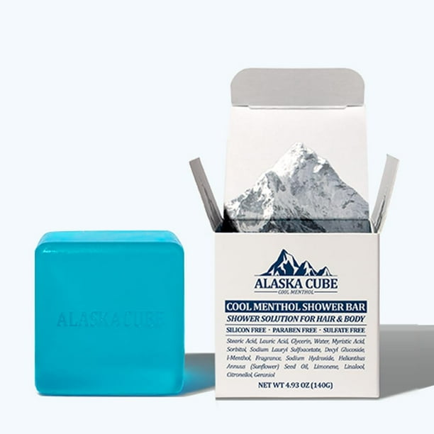 Alaskacube Cool Menthol Ducha Baño Barra de jabón corporal Limpiador Efecto refrescante Espuma rica Gel de baño Champú Desodorante para rostro y cuerpo 3% mentol 4.93 oz Perfecto para hombres y mujere