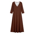 thumbnail image 7 of HAOTAGS Women Dresses Elastic Waist Relaxed Fit V-Neck Solid Color Long Sleeve Maxi Dress Coffee Size M, 7 of 7