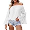 thumbnail image 2 of Tqcoqu Women's Off Shoulder Top,Ruffle Long Sleeve Chiffon Blouse,Casual Loose Trendy Shirts,White Women's S-XXL, 2 of 8