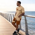 thumbnail image 7 of Sewkxo Men's Summer Casual 2 Piece Crew Neck Outfits Short Sleeve Shirt and Shorts Sets Beach Vacation,Light Brown L, 7 of 7