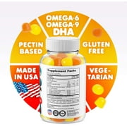 Omega 3 Gummies for Kids & Toddlers with Omega 6 & 9 (90 Count) DHA Children Brain Supplement for Heart and Vision Support - No Fish Oil and Gluten Free Immune Health Plant Based F