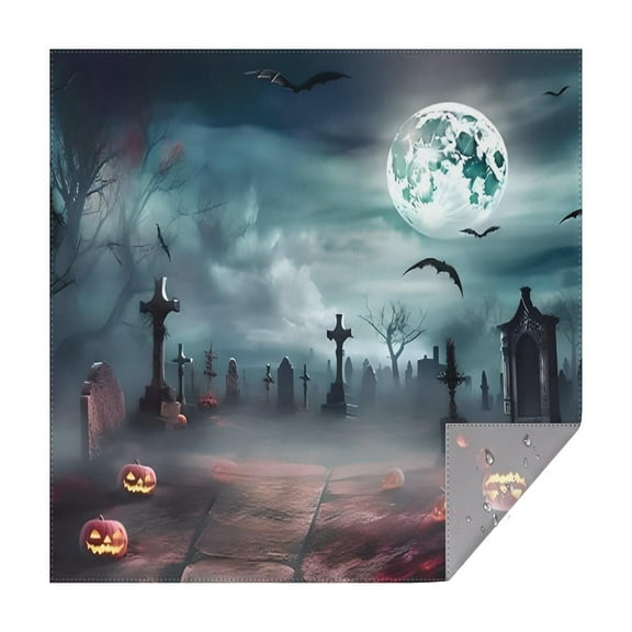 Halloween Graveyard Scene Pattern Square Tablecloth,Waterproof Square Table Cover,Wipeable Spillproof Washable Table Cover for Home Kitchen Party Decor 42"X42"(107x107cm)