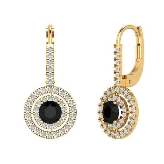 1.35 ct Lever-Back Drop Dangle Earrings for Women | 4.5mm Round Cut Natural Onyx | 18K Yellow Gold