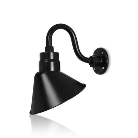 

10in Satin Black Outdoor Angle Shade Gooseneck Sign Light Fixture with 10in Long Extension Arm - Wall Sconce Farmhouse Vintage Antique Style - UL Listed - 9W 900lm A19 LED Bulb (5000K Cool White)