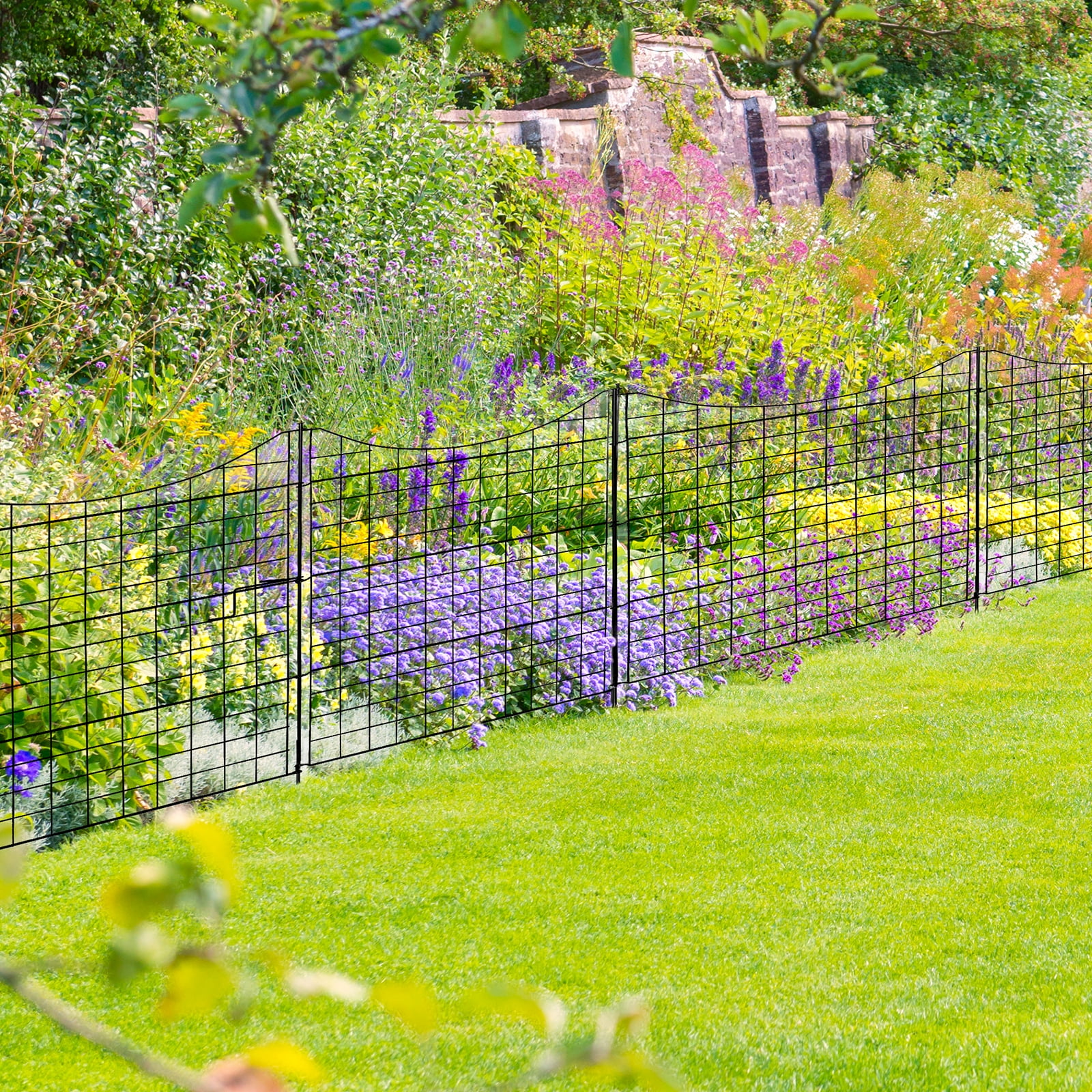 5-Panel Metal Decorative Garden Fence with Gate, Rustproof & Weather Resistant, No-Dig Installation, for Flower Beds, Lawns, Patios, Pet Barrier, 4 Panels 36"(L)×39"(H)+1 Gate