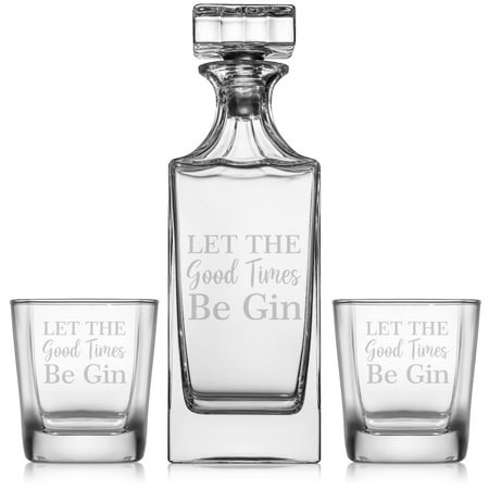 Whiskey Decanter Gift Set With 2 Whiskey Old Fashioned Rocks Glasses Let The Good Times Be Gin Funny