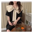 thumbnail image 4 of Vestido con cuello de muñeca para mujer, bloques de color, espalda con cordones, lazo, suelto, manga corta, vestido elegante para el verano, 4 of 8
