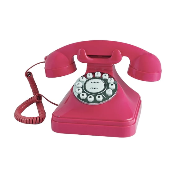 Teléfono fijo retro con cable y botones TelPal, rosa
