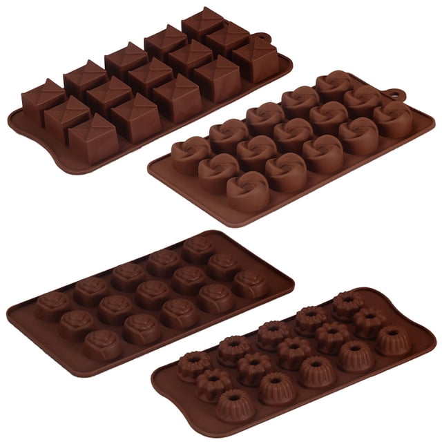 Molde de silicona de 4 piezas, molde para hornear de silicona antiadherente de grado alimenticio, molde para dulces, molde para mantequilla con diferentes formas