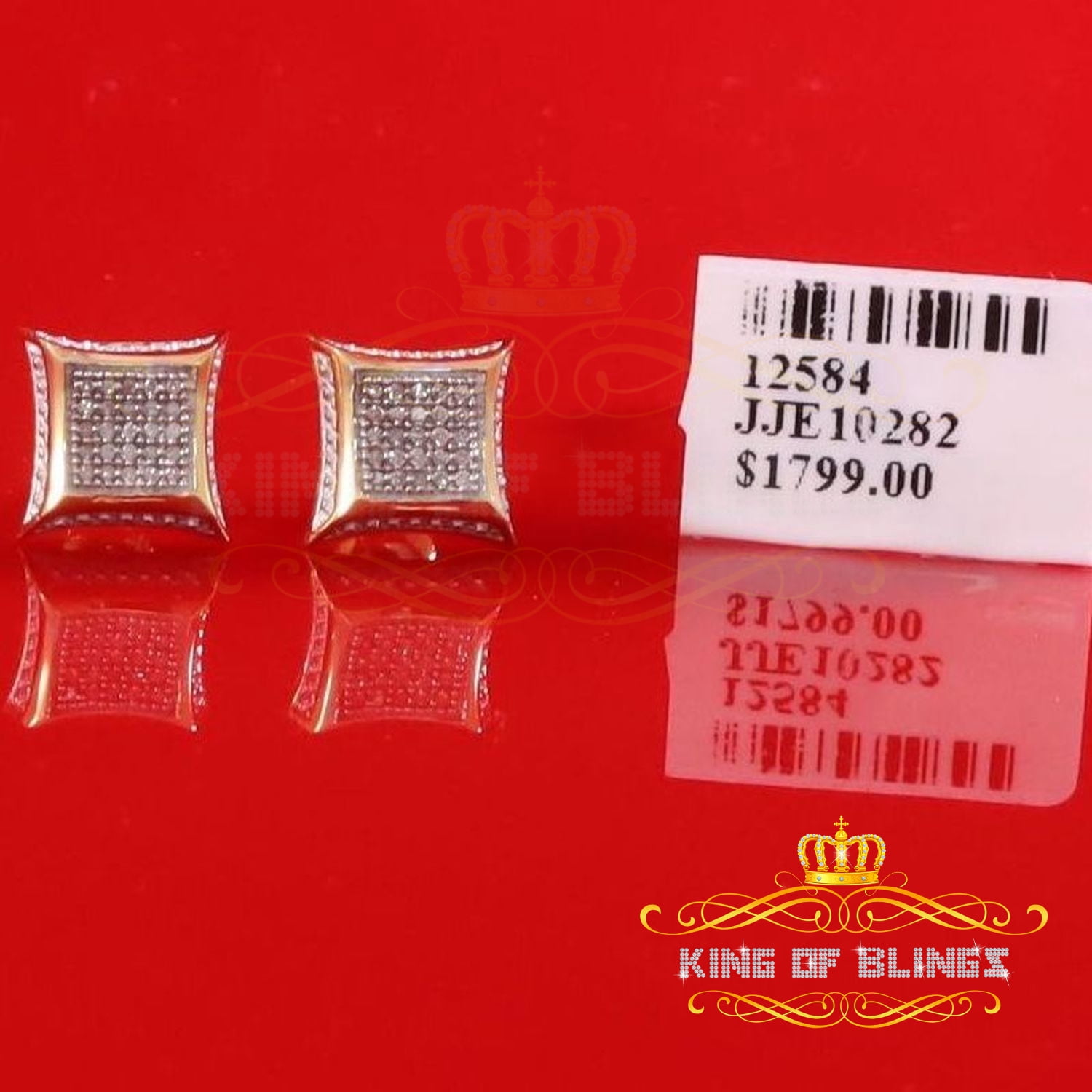 King of Bling's 10K Yellow Real Gold with Real 0.20ct Diamond Men's/Women's Square Stud earrings