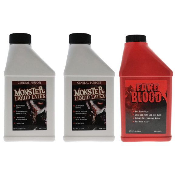 FX Monster Liquid Latex 2 Pack + Fake Blood for Halloween Vampire, Monster, Zombie Makeup and Dress up, Ideal for Art, Theater, Stage Blood