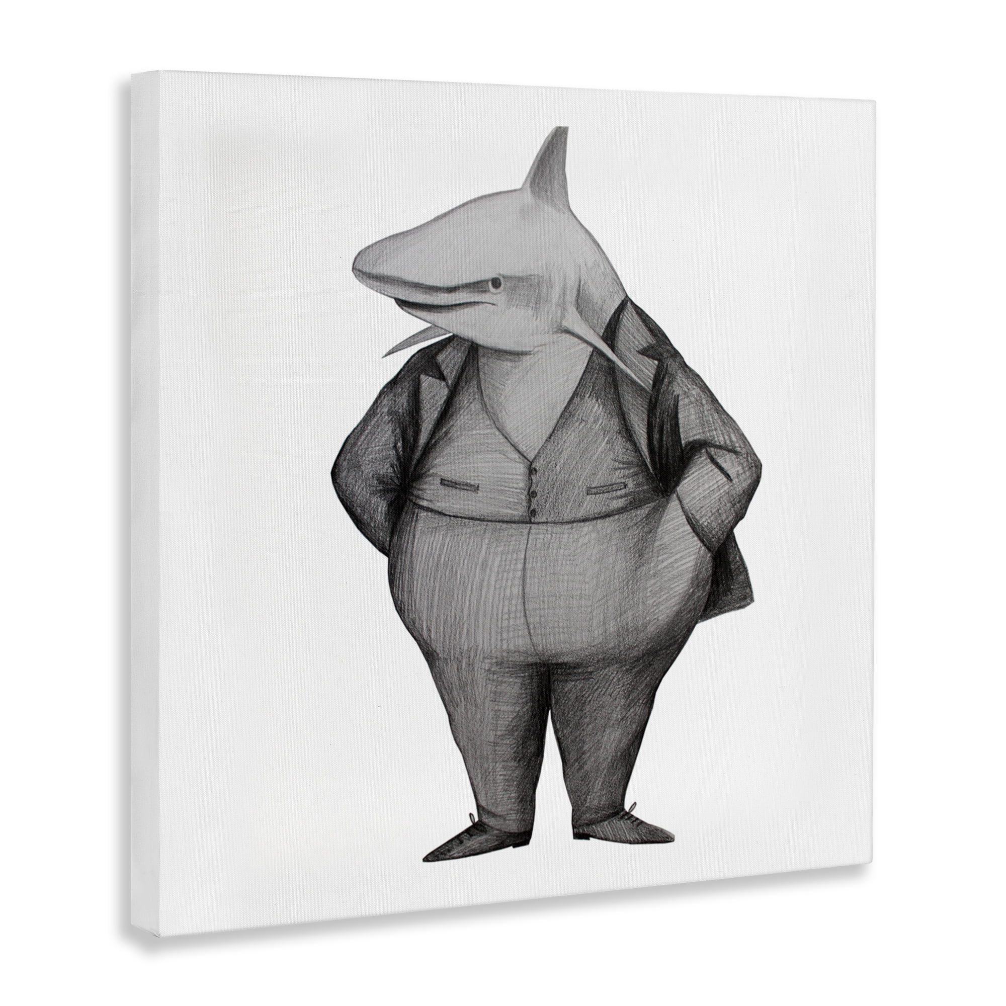 Stupell Industries Shark In Suit Drawing Canvas Wall Art, design by Violeta Vollmer