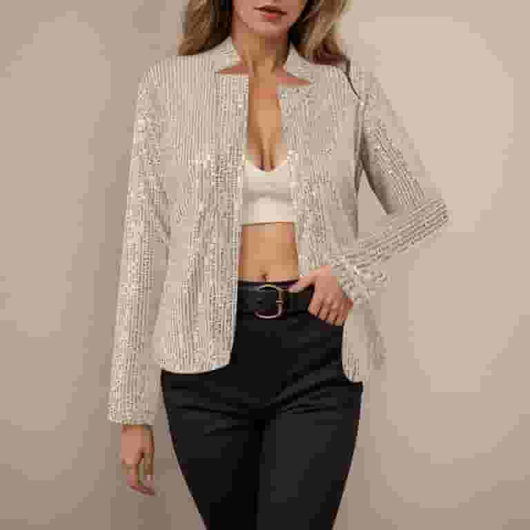 adviicd Women's Sequin Jackets Long Sleeve Open Front Coat Glitter