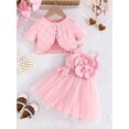 thumbnail image 4 of Toddler Kids Baby Girls Dress and Cardigan Sets 6 9 12 18 24 Months 2T 3T 4T 3D Floral Spaghetti Strap Sleeveless Tulle Dress and Short Sleeve Tops, 4 of 9