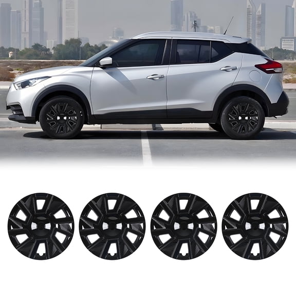 4PCS/Set 16 inch Hubcaps Compatible with 2018-2026 Nissan Kicks,Compatible with Steel Wheel,Snap-on with Retention Rings,Black Lacquer