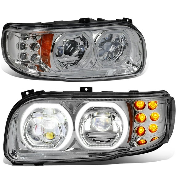 DNA Motoring For 08-21 Peterbilt 389 388 567 Full LED Halo DRL Chrome Projector Headlight Lamps Pair
