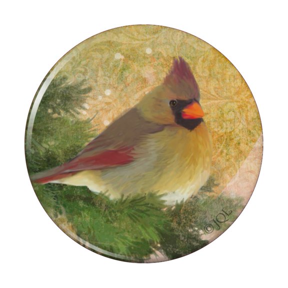 Christmas Holiday Cardinal Bird Pinback Button Pin