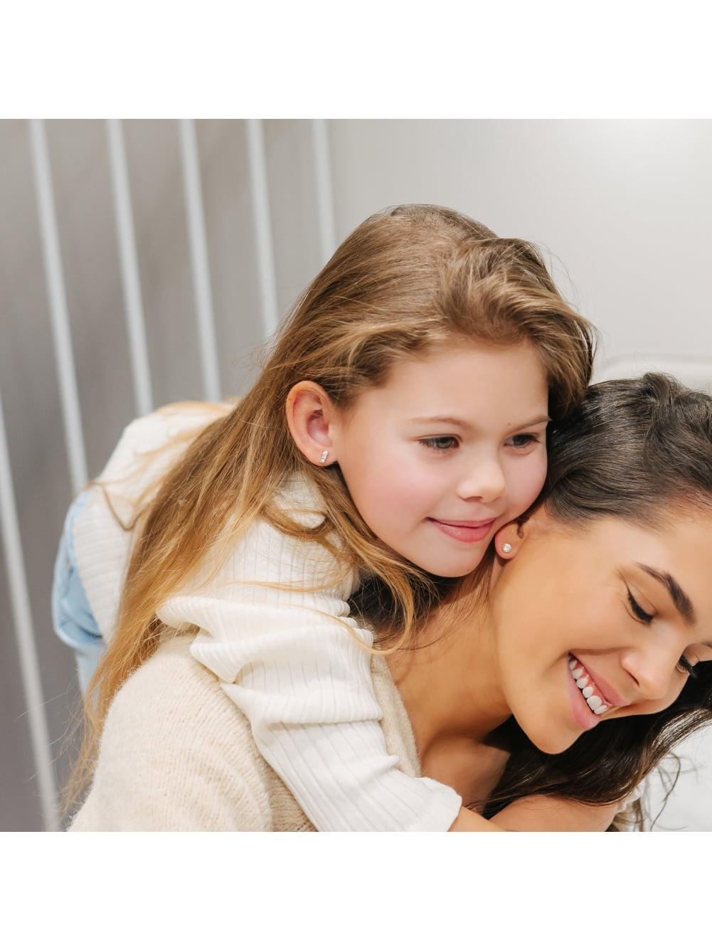 14k Gold Clear CZ Bar Toddler / Kids / Girls Earrings Safety Screw Back