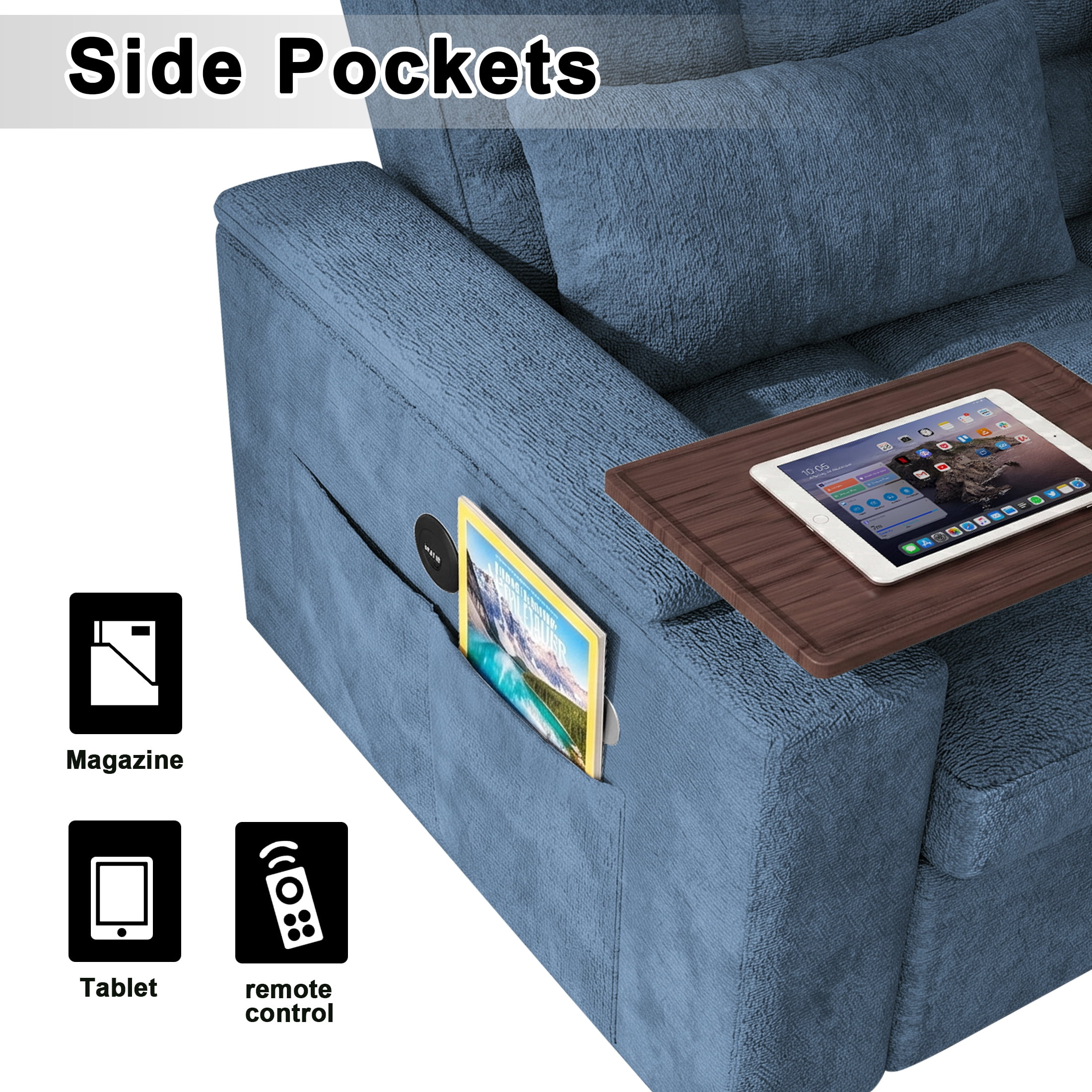 ShiKeyi 68.5'' 3-in-1 Velvet Convertible Sleeper Sofa, Pull Out Sofa Bed with Storage & Charging Port, Blue