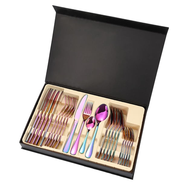 Juego de cubiertos de 24 piezas para 6 cuchillo 6 6 tenedore 6 s de té Caja cubiertos de cocina de acero inoxidable Sunnimix tenedor cuchara de cena