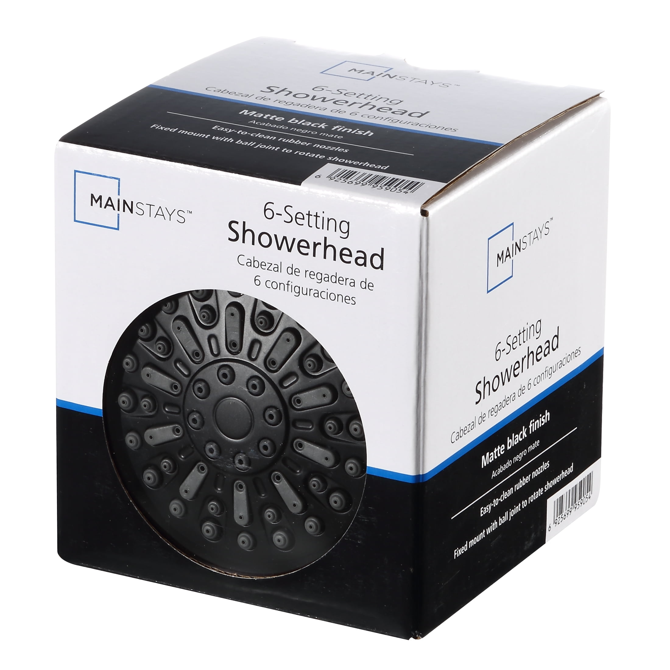(6 pack) Mainstays 6-Setting Matte Black Shower Head, 3.5" Face with Rub-Clean Nozzles