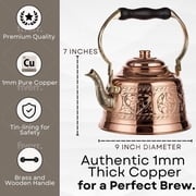 DEMMEX 1.6 Qt Heavy Gauge Solid Copper Tea Kettle – 1mm Thick Handmade Turkish Stovetop Teapot with Brass Handle (Engraved)