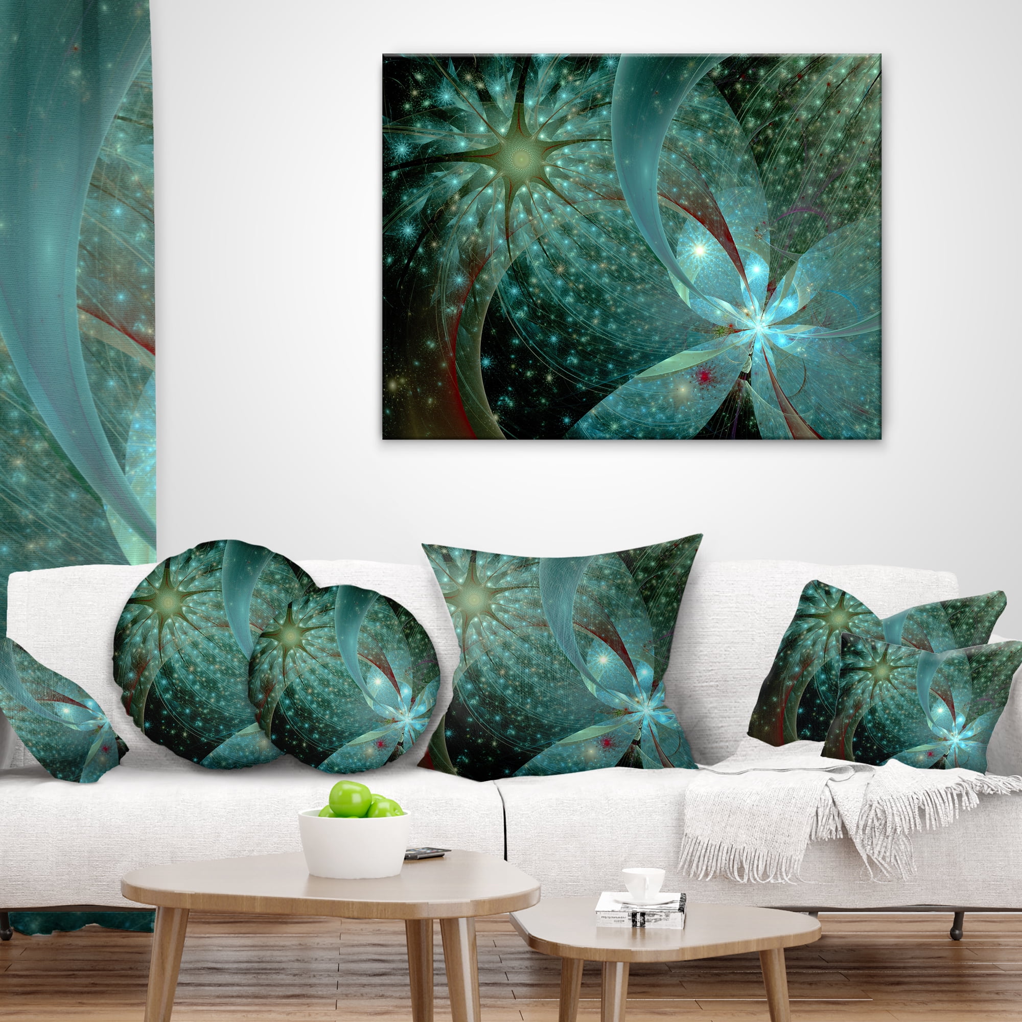 Designart Symmetrical Fractal Flower in Light Blue - Floral Throw Pillow - 18x18