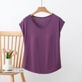thumbnail image 2 of Liweisiy Women's Cap Sleeve Tees V Neck Multi Color Layering Breathable Pajama Shirts Classic Loose Soft Sleep Tops Purple L, 2 of 6