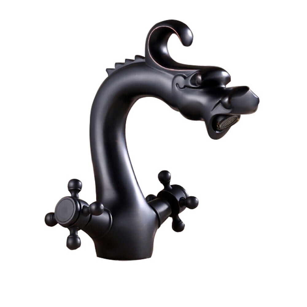 Vanity Oil Rubbed Bronze Dragon-shaped Bathroom Sink Mixer Tap Faucet 2 Handles