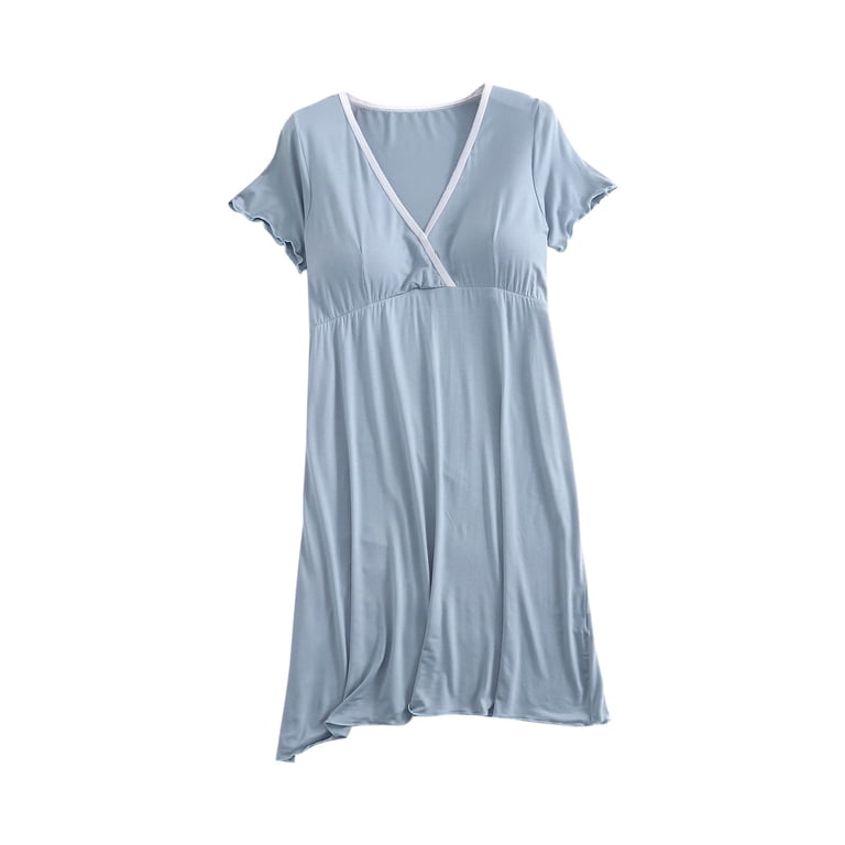 Danhjin Nursing Dress for Maternity T-Shirt Breastfeeding V Neck Midi Dress Summer Solid Color Short Sleeve Lightweight Casual Comfy Loose Dress,