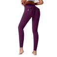 thumbnail image 2 of Women's Butt Lifting Leggings with Button Pockets, High Waist Tummy Control Workout Leggings, Squat Proof Cargo Yoga Pants for Running, Gym and Fitness Dark Purple M, 2 of 6
