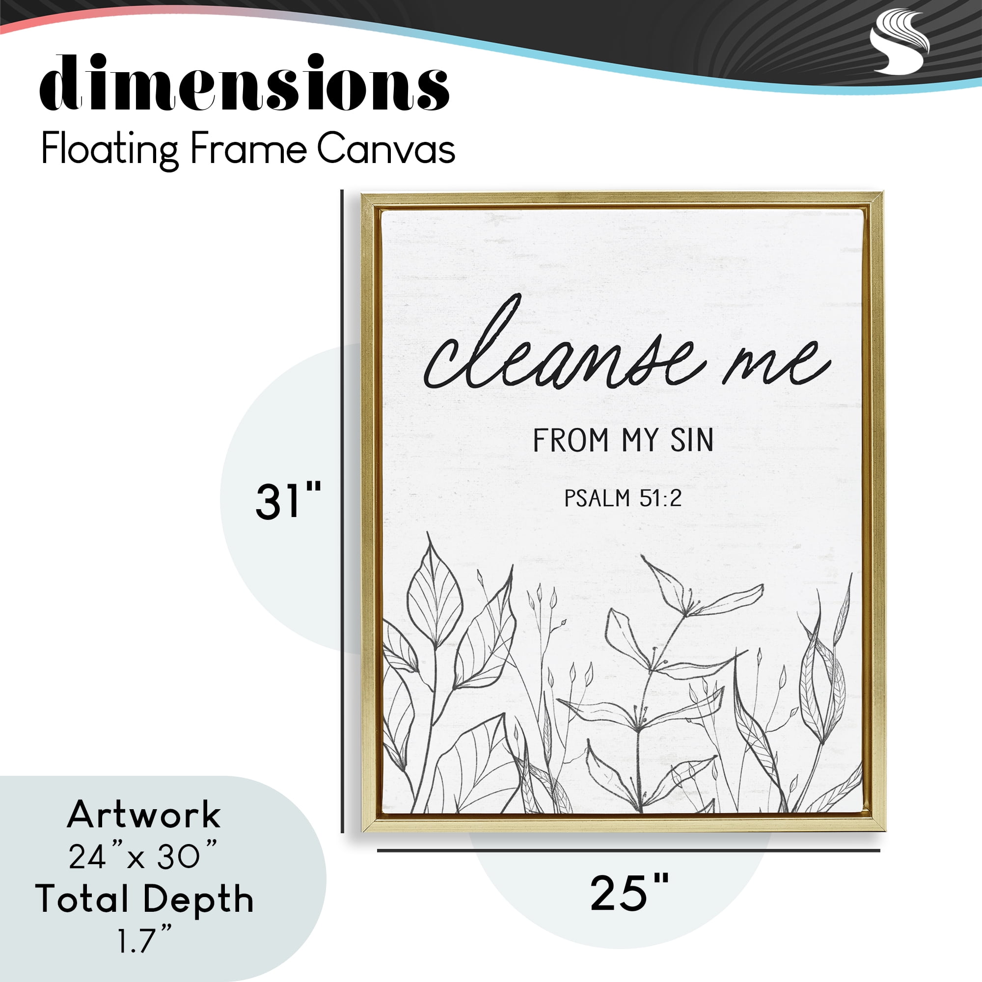 Cleanse Me From Sin Gold Framed Floater Canvas Wall Art, design by Lettered and Lined