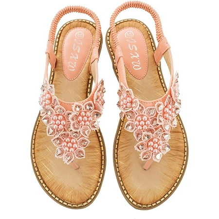 

CoCopeaunts Women\‘s Rhinestones Flat Sandal Ankle Strap Slide Sandals Bling Open Toe Summer Shoes Casual Breathable Sandal