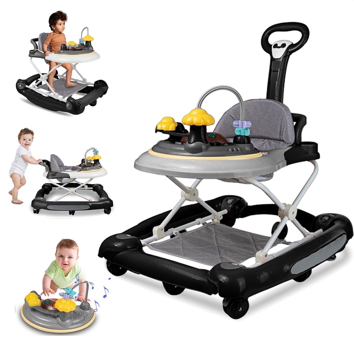 ANJORALA Infant Baby Walker with Wheels, Adjustable Activity Center for Boys Girls, Black