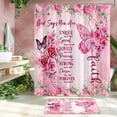 thumbnail image 3 of 4 Pcs Orange Butterfly Inspirational Quotes Shower Curtain Set with Rugs and Toilet Lid Cover, Colorful Boho Waterproof Fabric Bathroom Set, Bible Verse Floral Bathroom Decor Set Accessories, 3 of 6