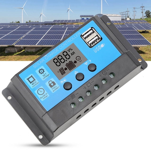 Solar Charge Controller LCD Dual USB PWM Cell Panel Regulator with Load Automatic Identification 12V 24V