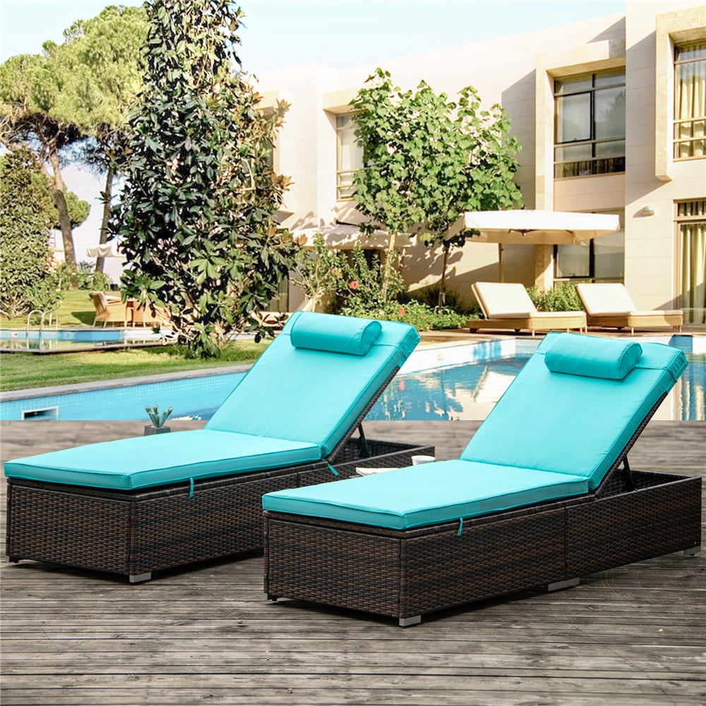 Chaise Lounges for Beach, 2Pcs Patio Furniture Set with Head Pillow, Outdoor Chaise Lounge 