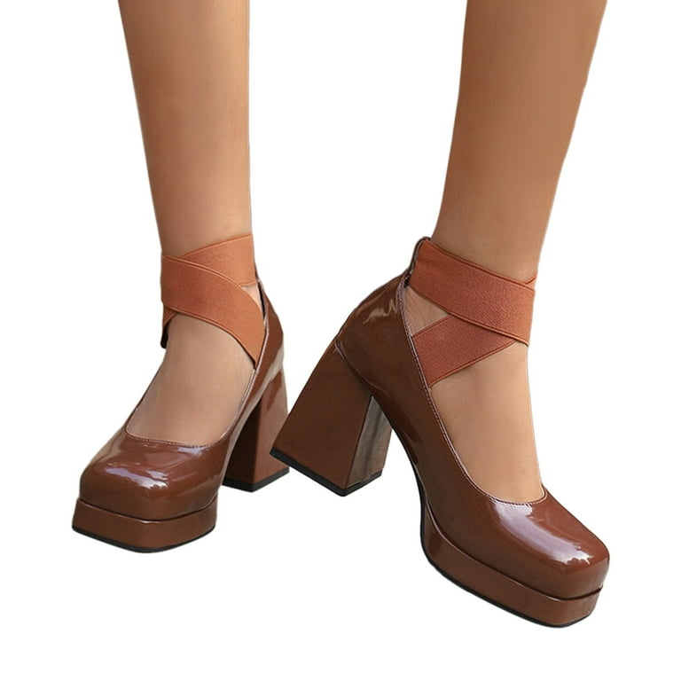 WEAIXIMIUNG Ladies Casual Shoes Heeled Elasticated Square