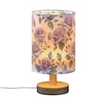 thumbnail image 2 of Rose Flowers Purple Bedside Table Lamp LED Warm Lights with USB Charging Port Retro Cylinder Desk Lamps, 2 of 7