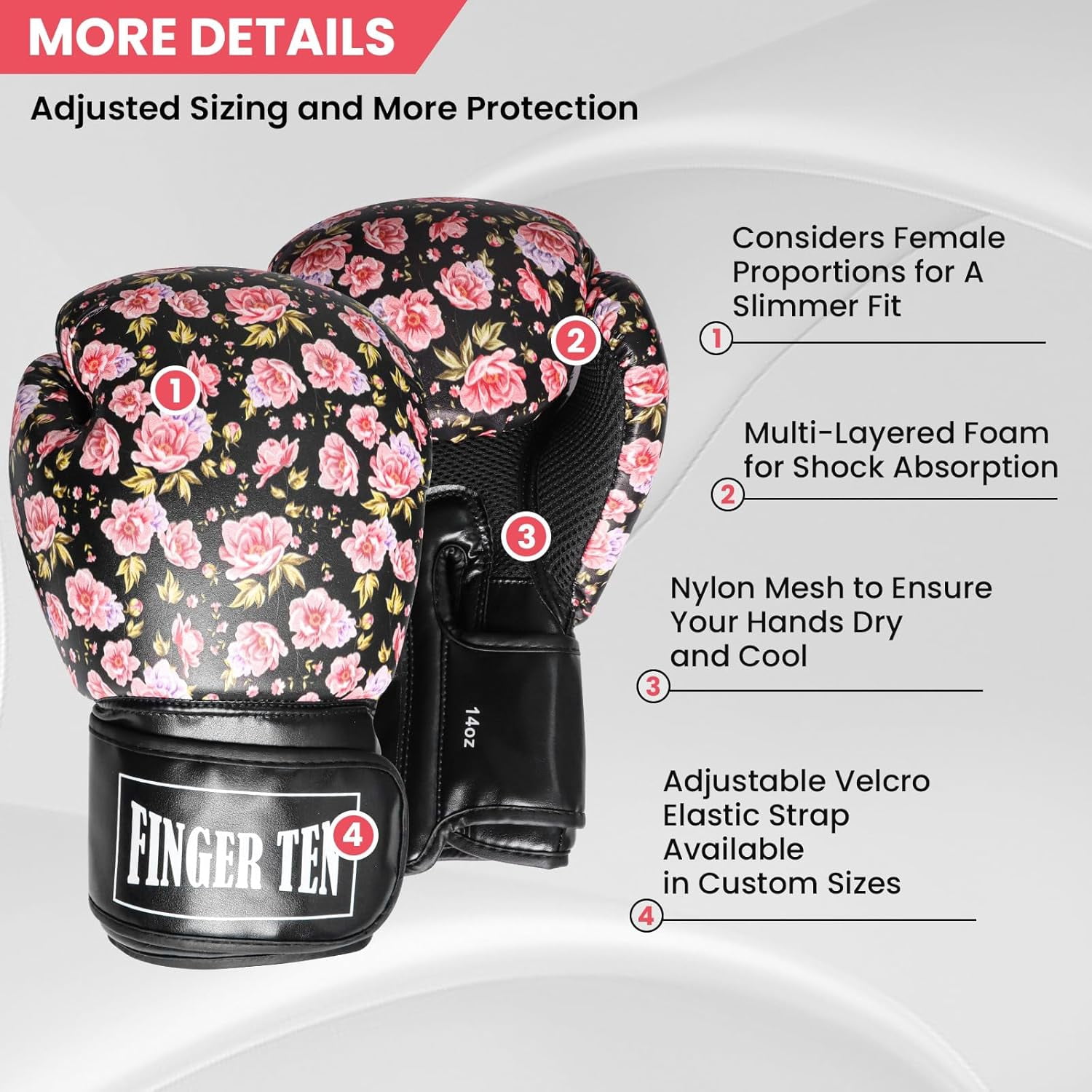 Boxing Gloves Women Punching Sparring Kickboxing MMA Training Heavy Bag Glove Black Leather 8 10 12 14 16 oz for Womens
